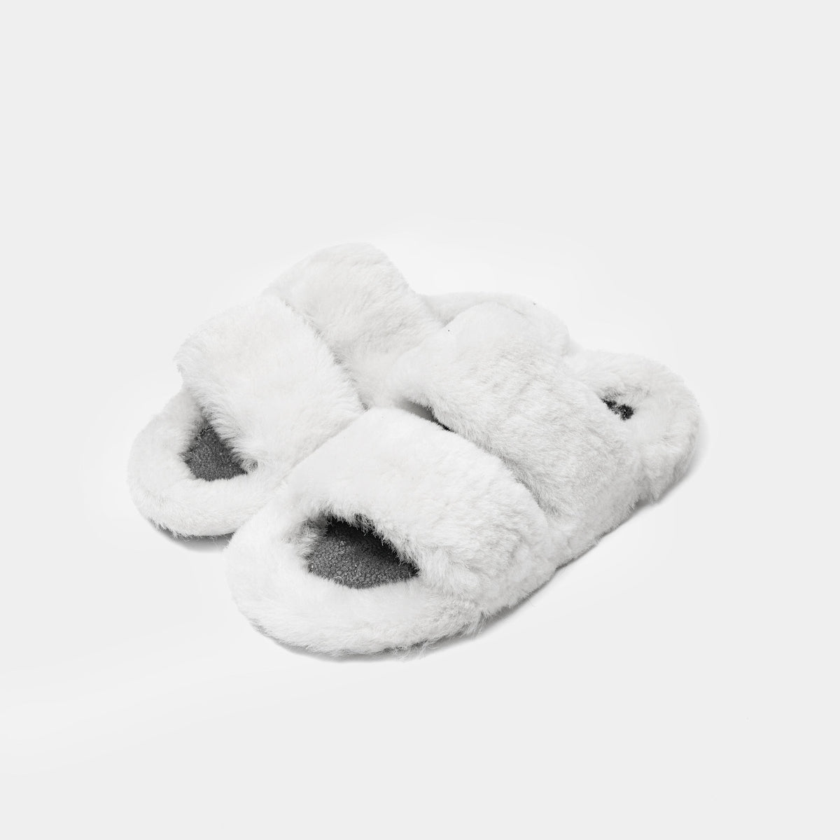 ROMA - Slipper con doppia fascia e bordatura in montone (Bianco)
