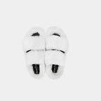 ROMA - Slipper con doppia fascia e bordatura in montone (Bianco)