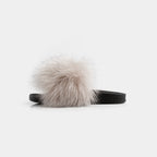 Pantofole Beige Da Donna Con Fascia In Pelliccia Di Volpe E Suola In Gomma, immagine 3