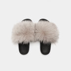 Pantofole Beige Da Donna Con Fascia In Pelliccia Di Volpe E Suola In Gomma, immagine 4