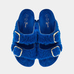 FIRENZE - Slipper con doppia fascia e fibbie regolabili in montone (Blu)