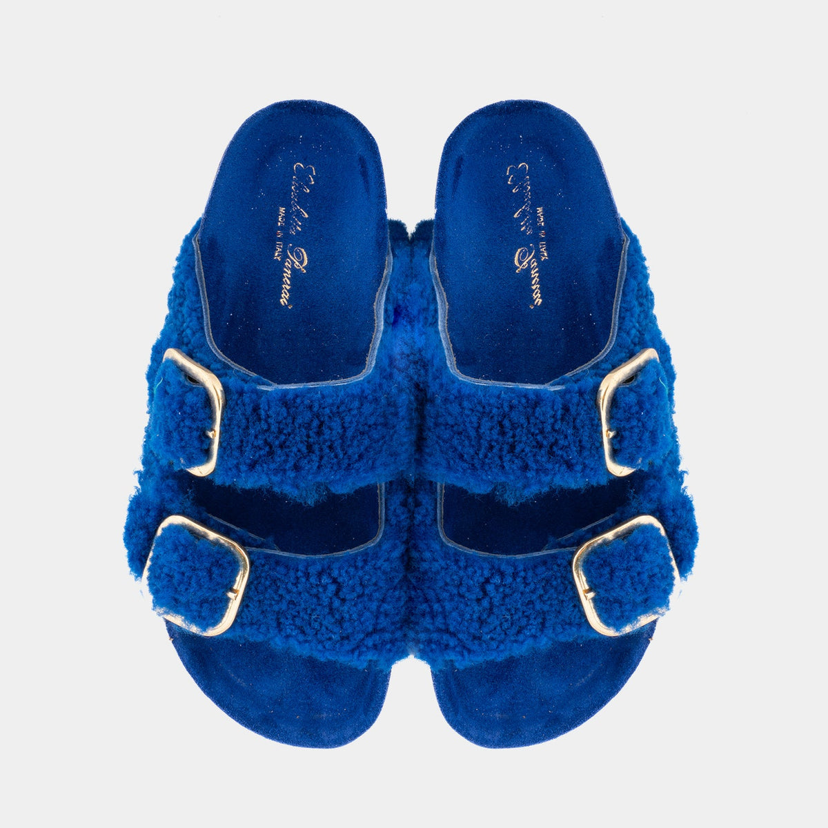 FIRENZE - Slipper con doppia fascia e fibbie regolabili in montone (Blu)