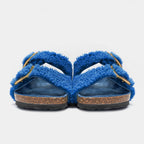 FIRENZE - Slipper con doppia fascia e fibbie regolabili in montone (Blu)