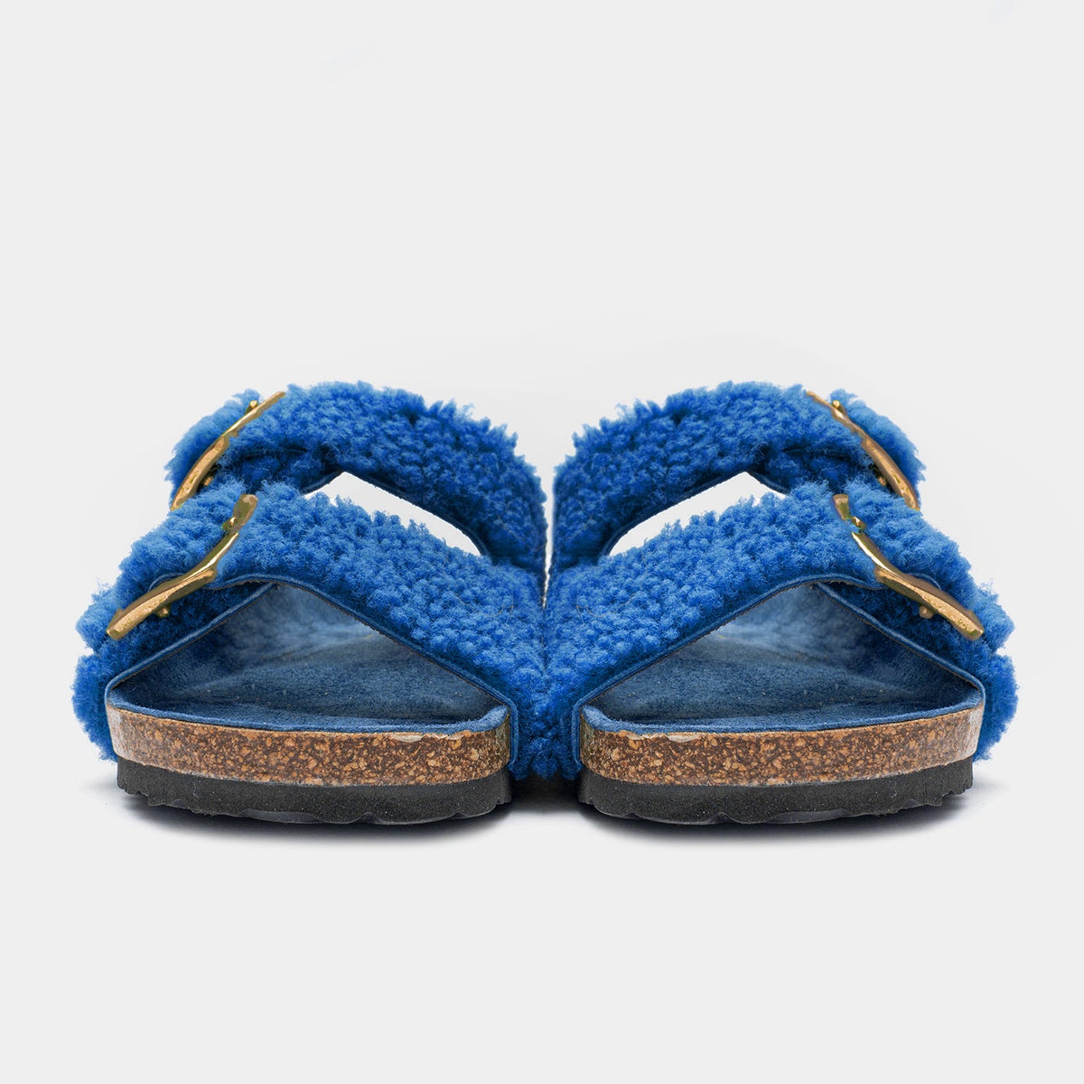 FIRENZE - Slipper con doppia fascia e fibbie regolabili in montone (Blu)