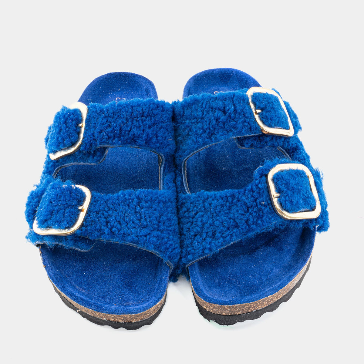 FIRENZE - Slipper con doppia fascia e fibbie regolabili in montone (Blu)