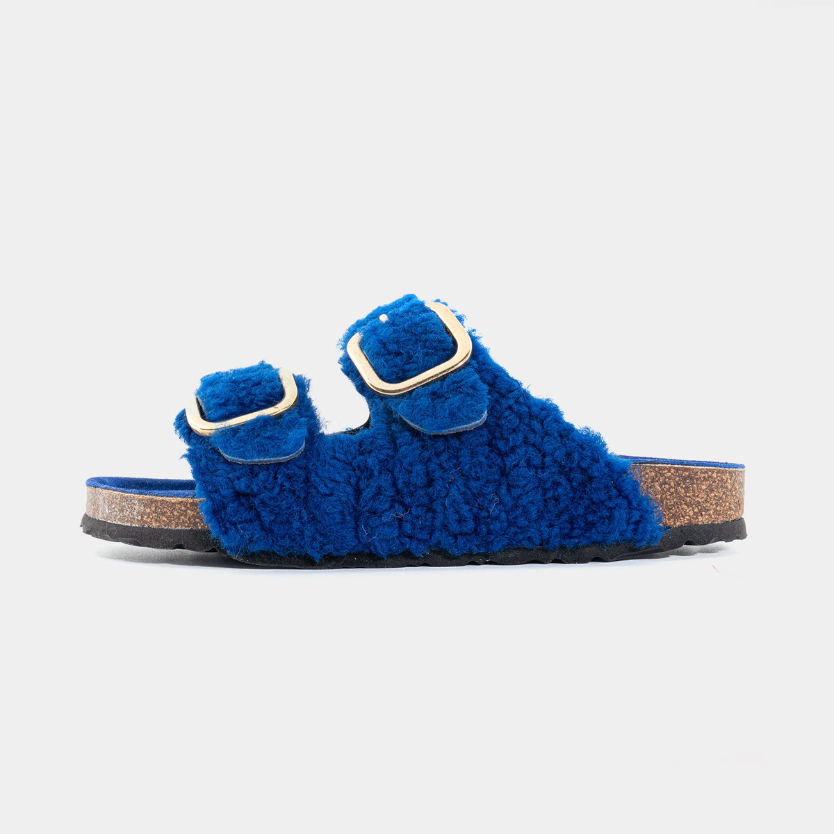 FIRENZE - Slipper con doppia fascia e fibbie regolabili in montone (Blu)