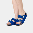 FIRENZE - Slipper con doppia fascia e fibbie regolabili in montone (Blu)