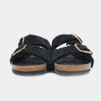 FIRENZE - Slipper con doppia fascia e fibbie regolabili in montone (Nero)