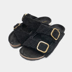 FIRENZE - Slipper con doppia fascia e fibbie regolabili in montone (Nero)