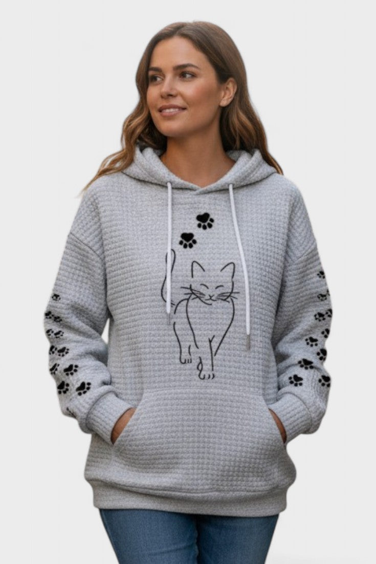 Felpa Da Donna Con Cappuccio Coulisse E Tasca A Marsupio, immagine 3