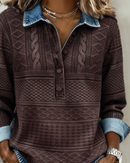Maglia Polo Da Donna Con Bottoni E Inserti In Denim, immagine 4