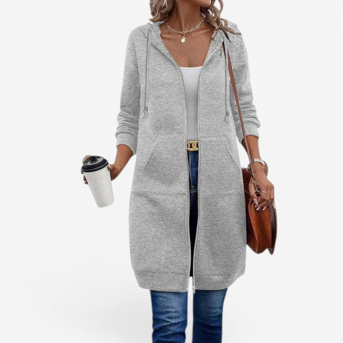 Felpa Donna | Modello Lungo con Cappuccio & Zip Integrale