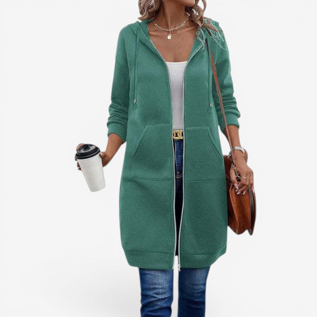 Felpa Donna | Modello Lungo con Cappuccio & Zip Integrale