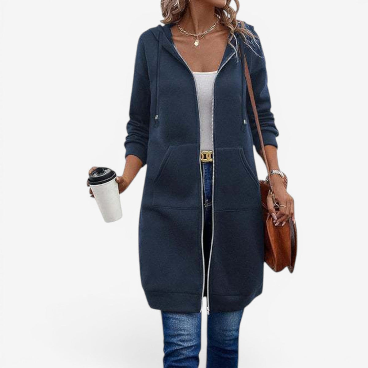 Felpa Donna | Modello Lungo con Cappuccio & Zip Integrale