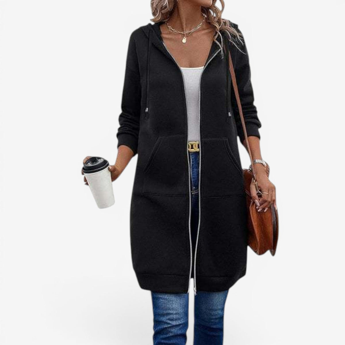 Felpa Donna | Modello Lungo con Cappuccio & Zip Integrale