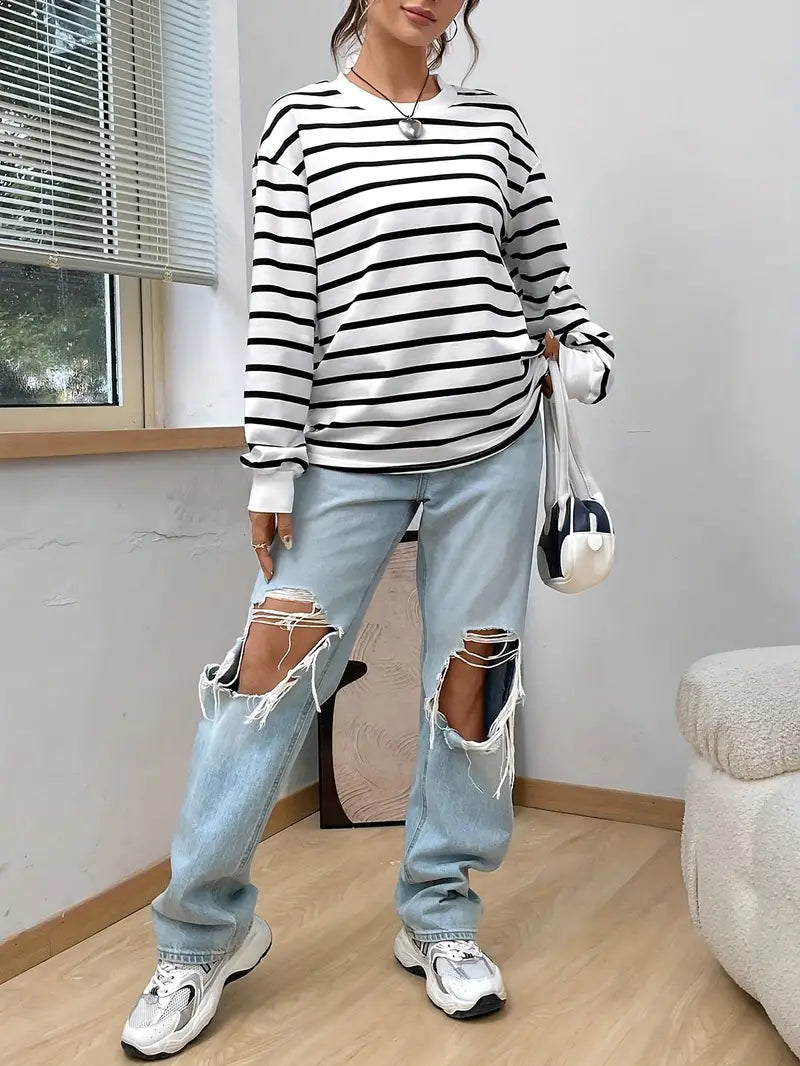 Felpa Donna | Righe & Scollo Rotondo