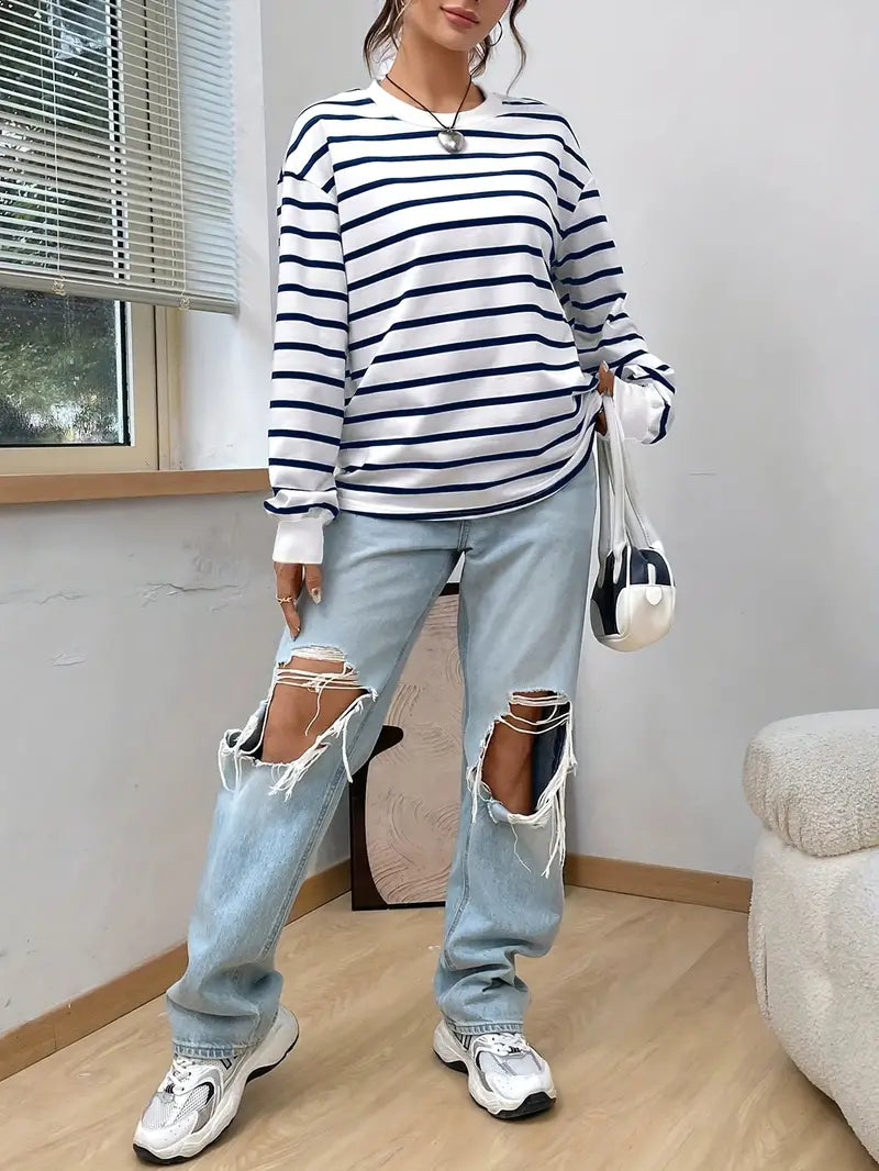 Felpa Donna | Righe & Scollo Rotondo