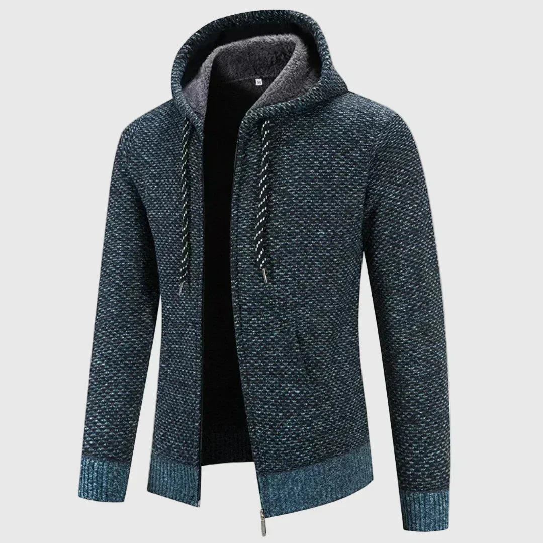 Felpa In Maglia Da Uomo Con Cappuccio Foderato E Zip, immagine 2