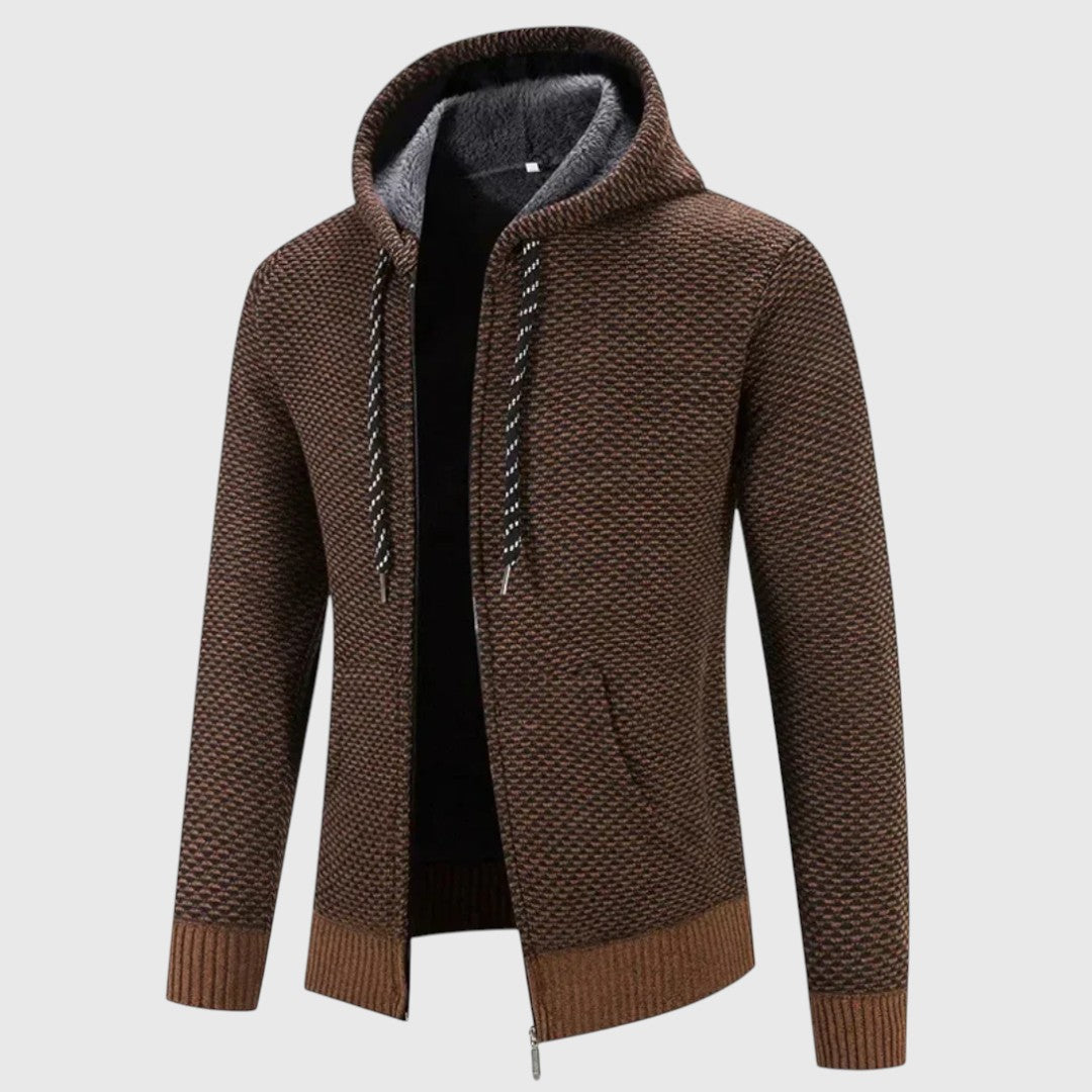 Felpa In Maglia Da Uomo Con Cappuccio Foderato E Zip, immagine 4