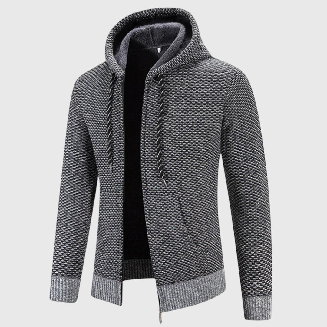 Felpa In Maglia Da Uomo Con Cappuccio Foderato E Zip, immagine 6