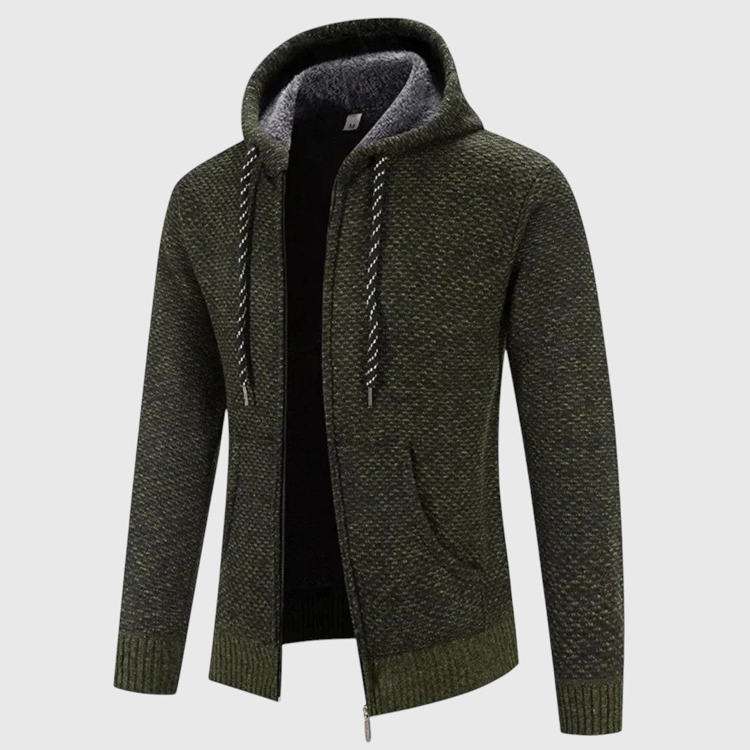 Felpa In Maglia Da Uomo Con Cappuccio Foderato E Zip, immagine 1