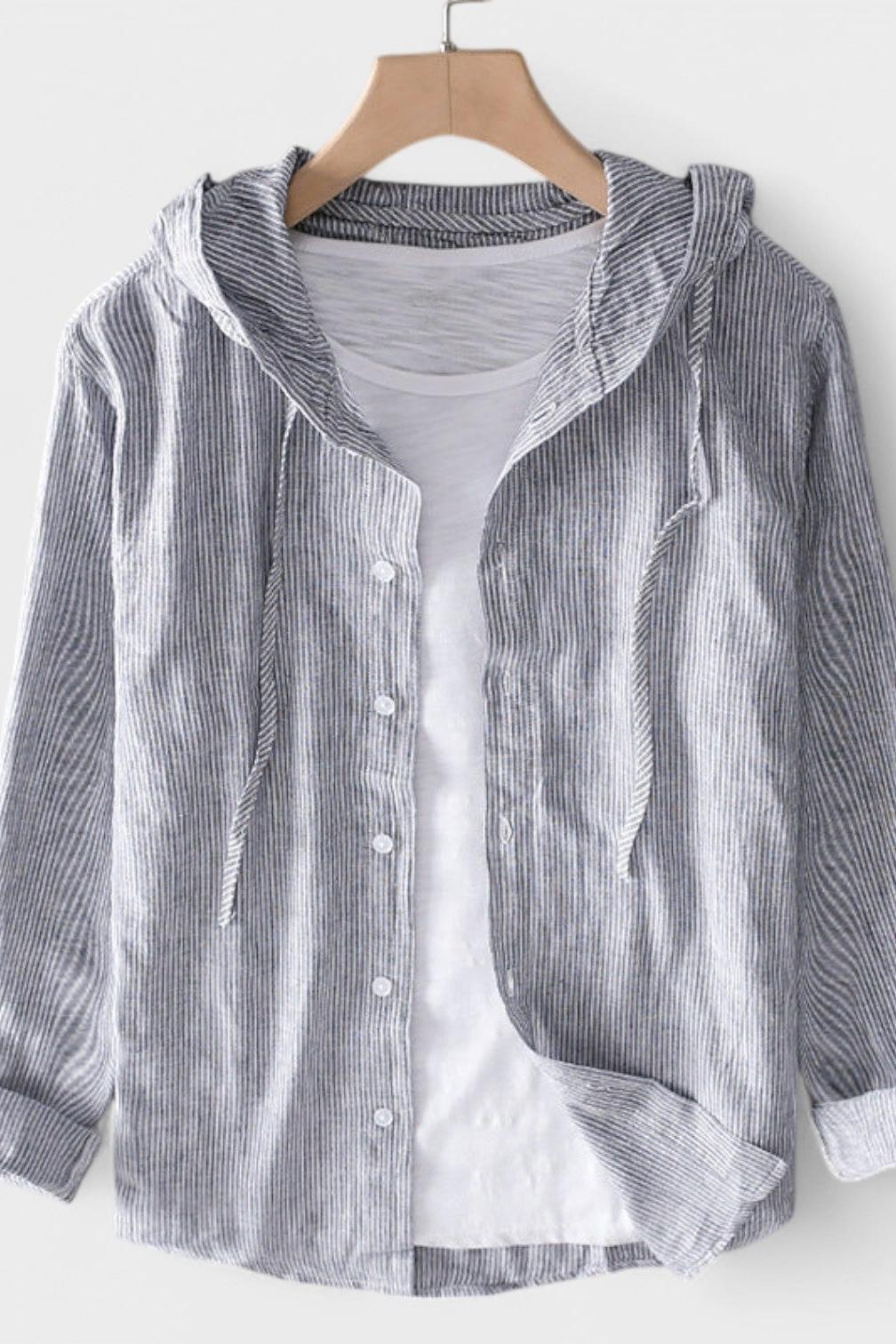 Camicia Casual Da Uomo Con Cappuccio E Bottoni, immagine 4