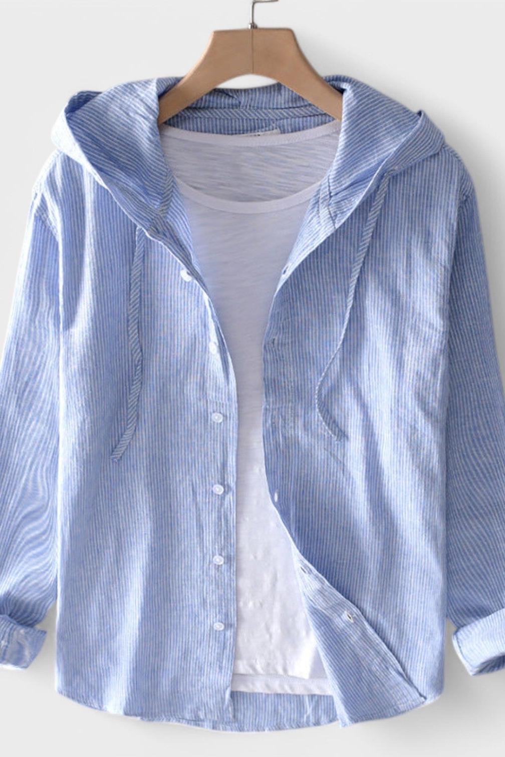 Camicia Casual Da Uomo Con Cappuccio E Bottoni, immagine 1