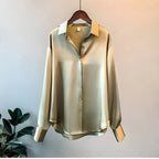 Blusa Satinata Da Donna Con Colletto E Maniche Lunghe, immagine 2