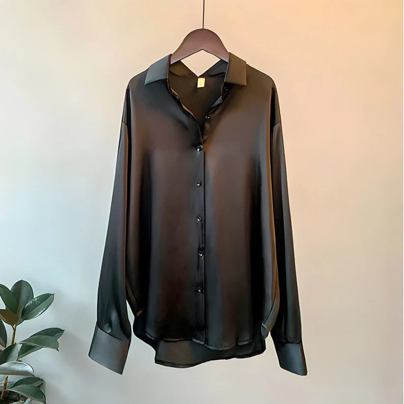 Blusa Satinata Da Donna Con Colletto E Maniche Lunghe, immagine 3
