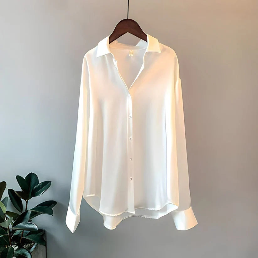 Blusa Satinata Da Donna Con Colletto E Maniche Lunghe, immagine 4