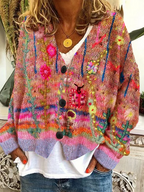 Cardigan Floreale Da Donna Con Scollo A V E Bottoni, immagine 3