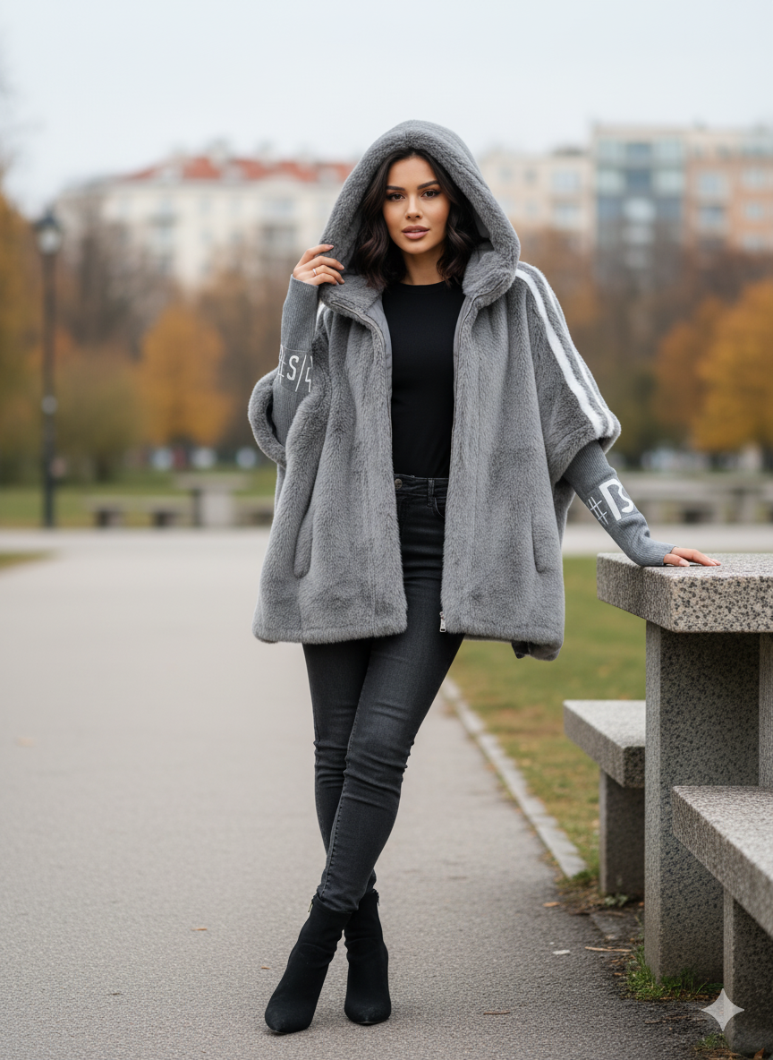 Cappotto Oversize In Pelliccia Sintetica Da Donna Con Cappuccio, immagine 13