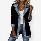 Blazer Lungo Da Donna Con Inserti In Denim E Bottone, immagine 2