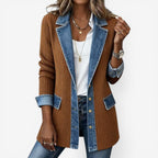 Blazer Lungo Da Donna Con Inserti In Denim E Bottone, immagine 5