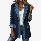 Blazer Lungo Da Donna Con Inserti In Denim E Bottone, immagine 6