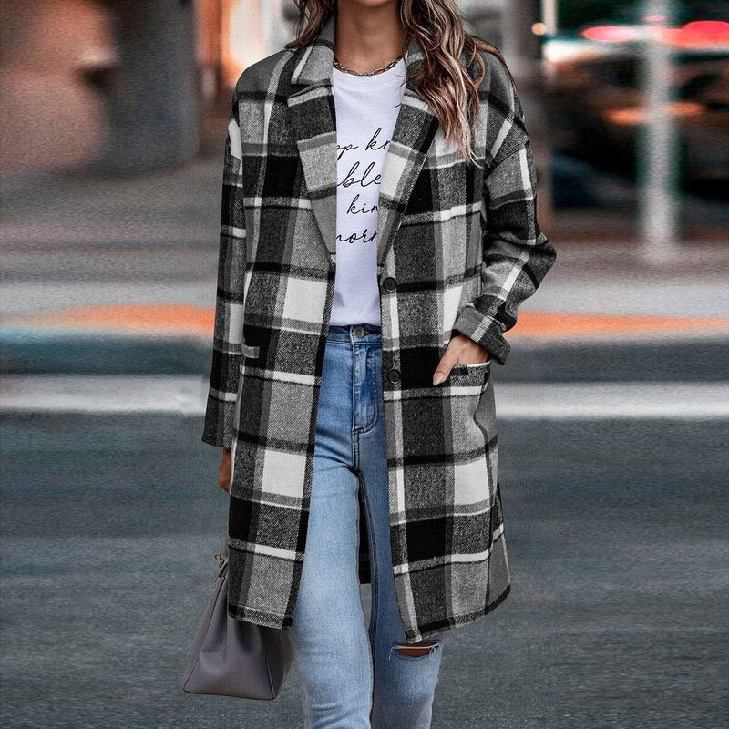 Cappotto A Quadri Da Donna Con Bottoni E Tasche, immagine 5