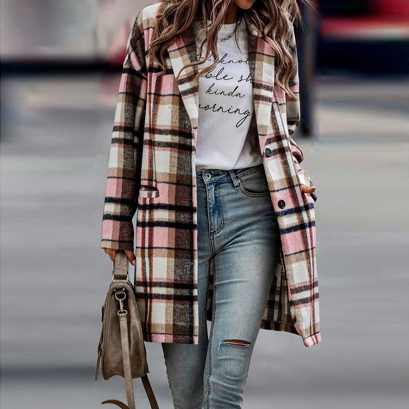 Cappotto A Quadri Da Donna Con Bottoni E Tasche, immagine 6