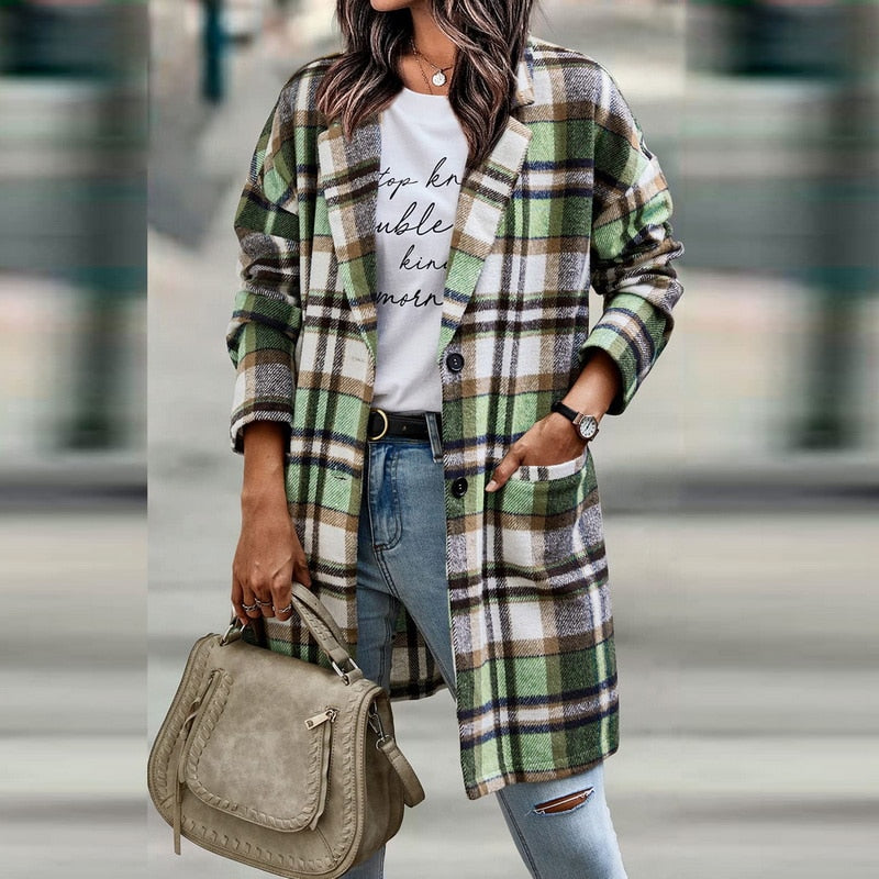Cappotto A Quadri Da Donna Con Bottoni E Tasche, immagine 7
