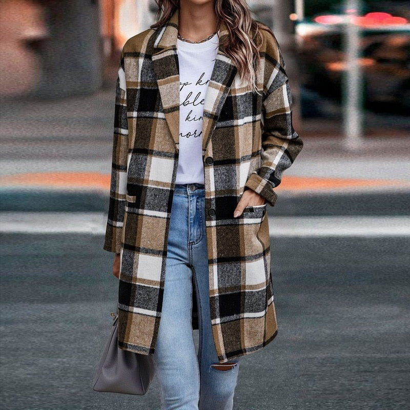 Cappotto A Quadri Da Donna Con Bottoni E Tasche, immagine 1