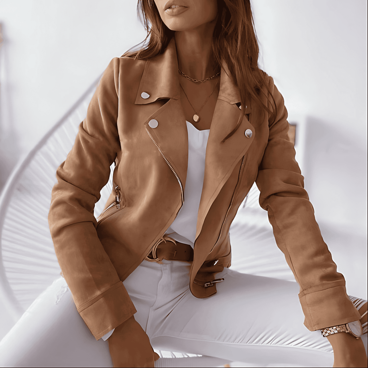 Giacca Biker Da Donna Con Zip Asimmetrica E Revers, immagine 1