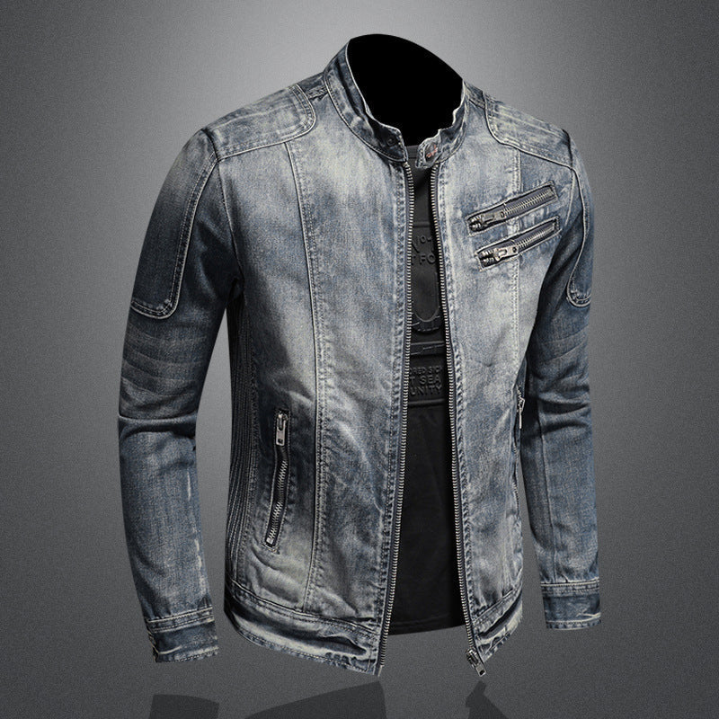 Giacca Biker Da Uomo Effetto Vintage Con Zip Frontale, immagine 2