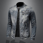 Giacca Biker Da Uomo Effetto Vintage Con Zip Frontale, immagine 3