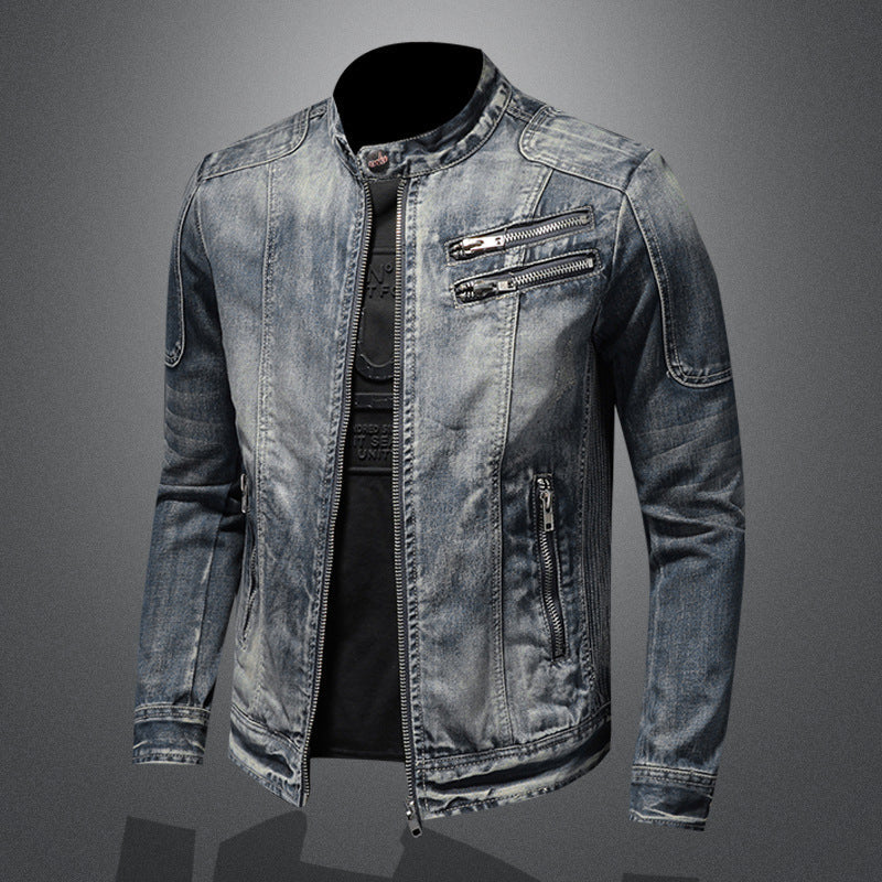 Giacca Biker Da Uomo Effetto Vintage Con Zip Frontale, immagine 3