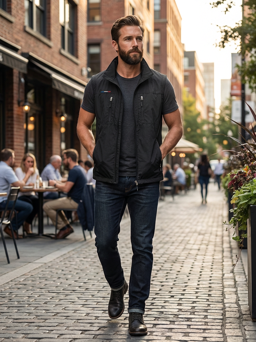 Gilet Utility Da Uomo Con Collo Alto E Tasche Con Zip, immagine 3