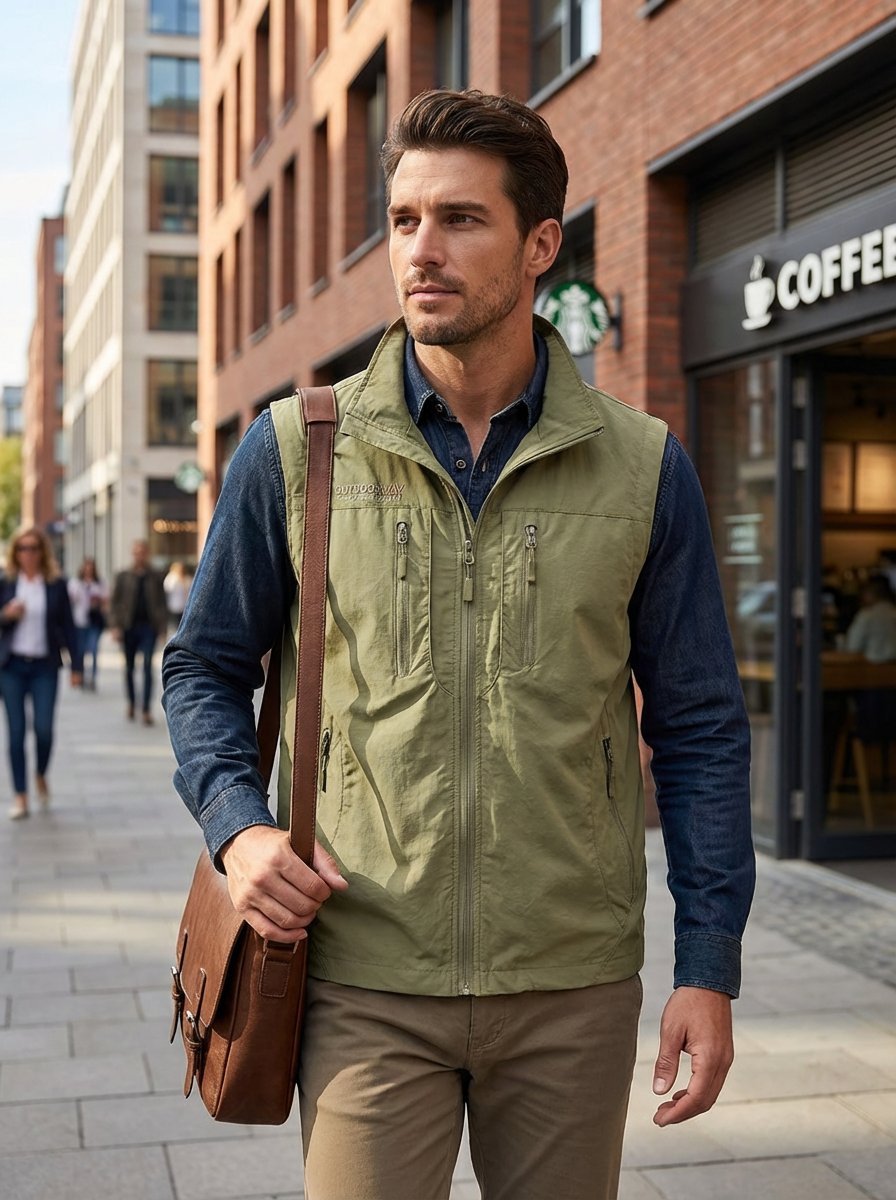 Gilet Utility Da Uomo Con Collo Alto E Tasche Con Zip, immagine 7