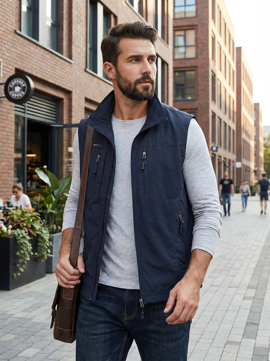 Gilet Utility Da Uomo Con Collo Alto E Tasche Con Zip, immagine 9