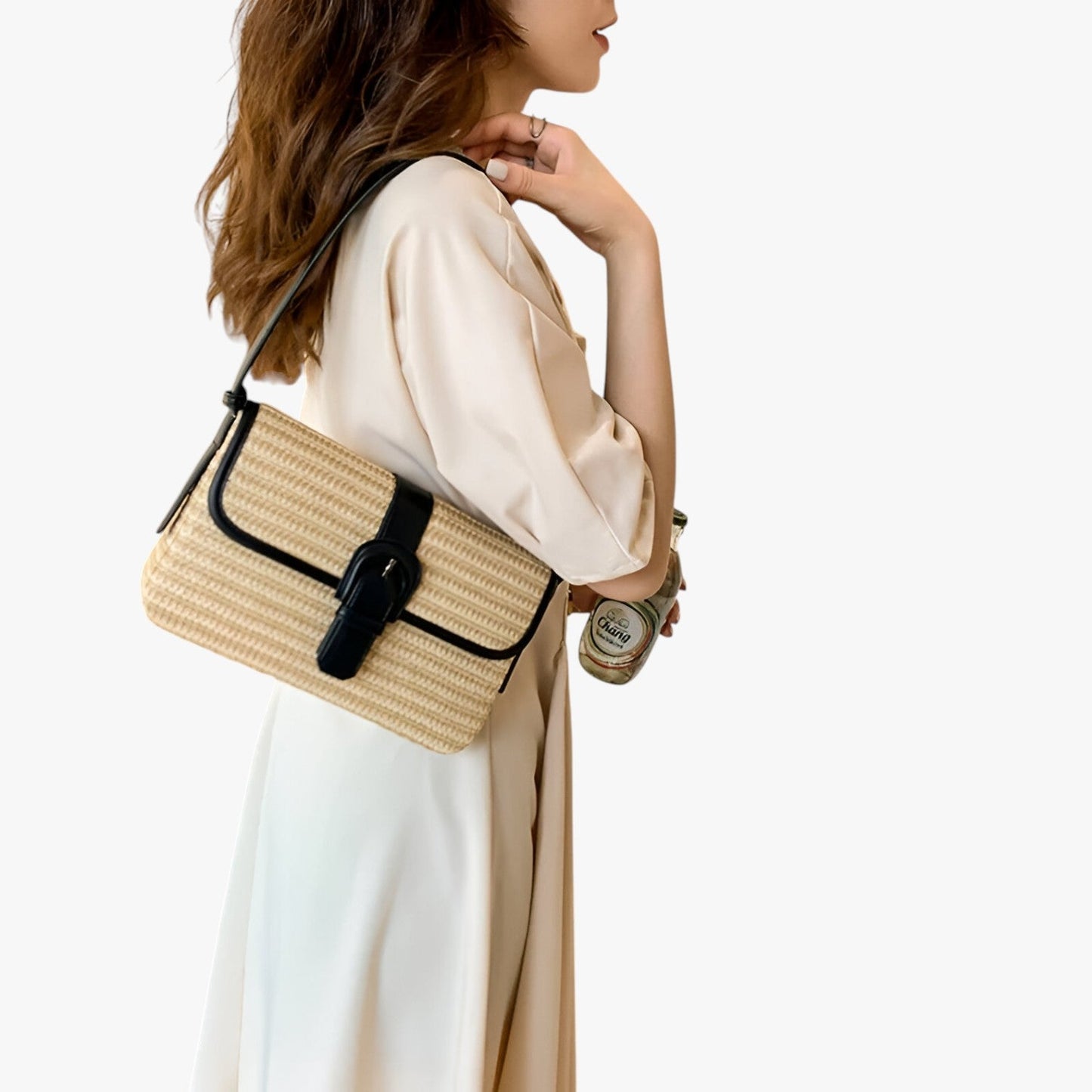 Borsa A Spalla Beige Intrecciata Donna — Ostuni, immagine 3