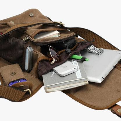Borsa Messenger Marrone In Tela Multitasche Uomo — Siena, immagine 1