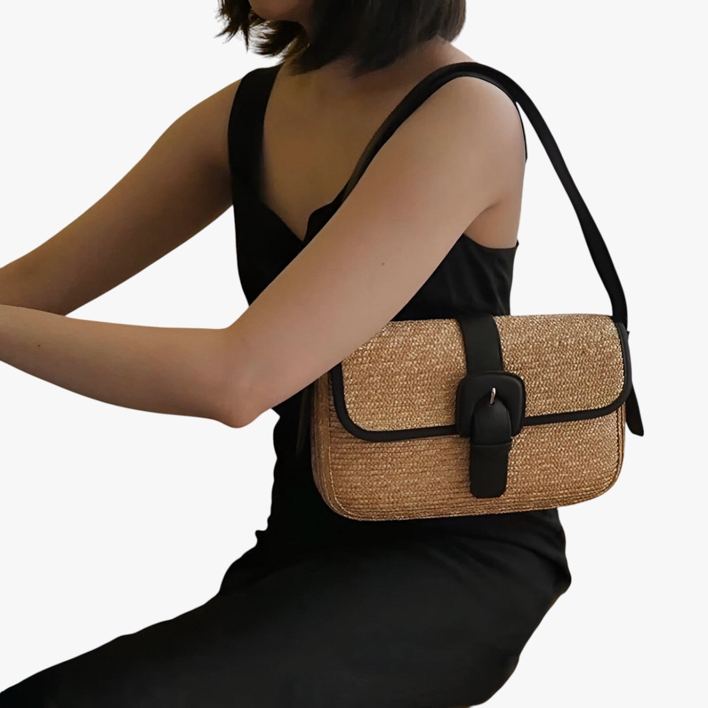 Borsa A Spalla Beige Intrecciata Donna — Ostuni, immagine 2