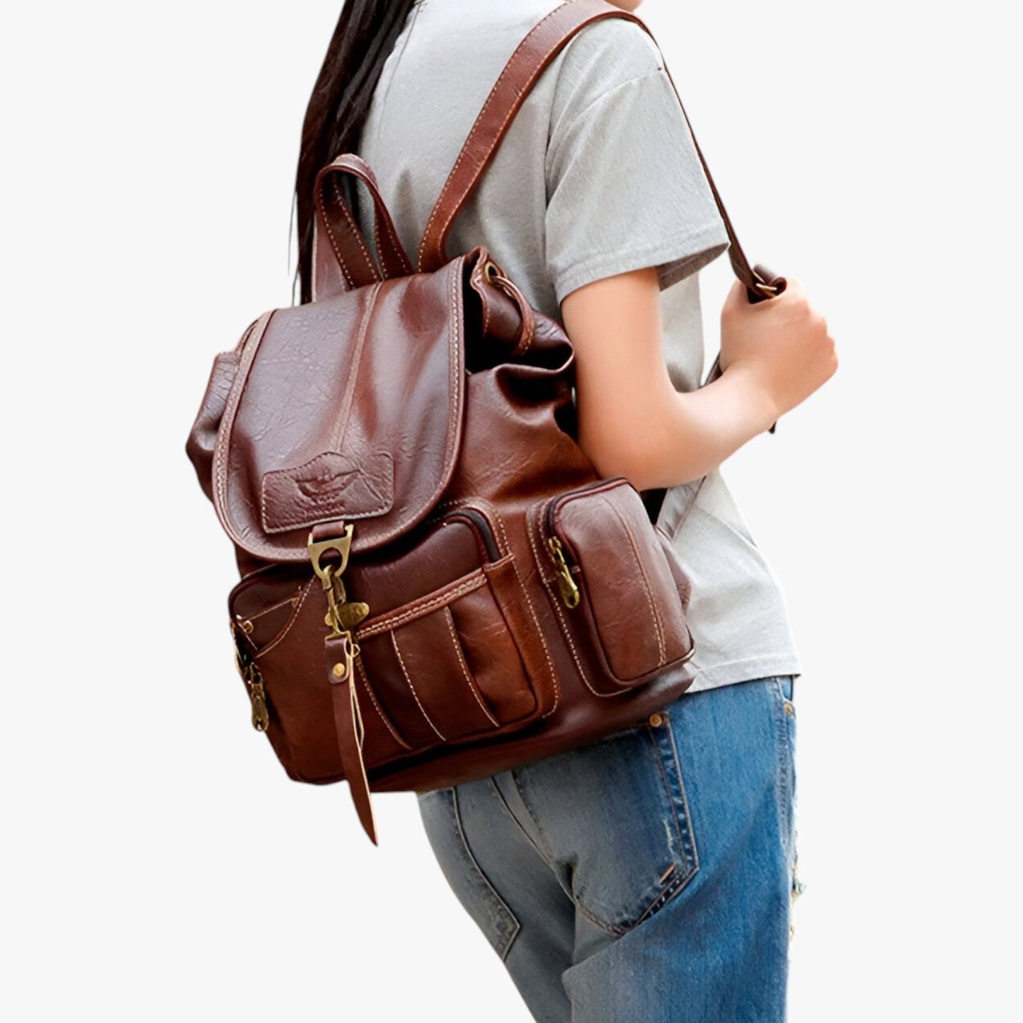 Zaino Marrone Con Patta Donna — Ambra, immagine 3
